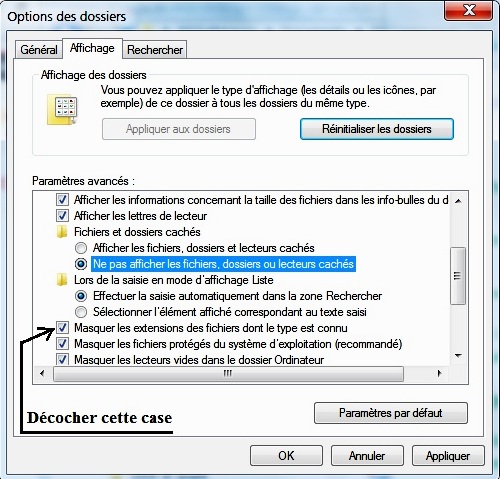 Windows option des dossiers